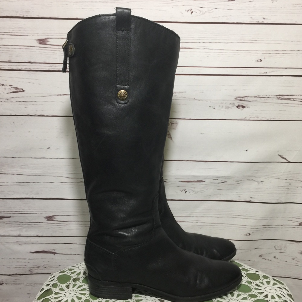 Sam Edelman Black Soft Leather Wide Calf Boots